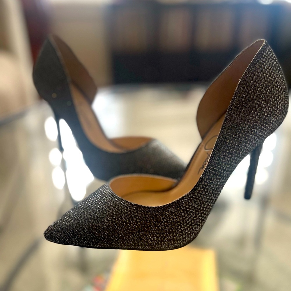 Brand new Jessica Simpson silver stiletto glitter/rhinestone pump.